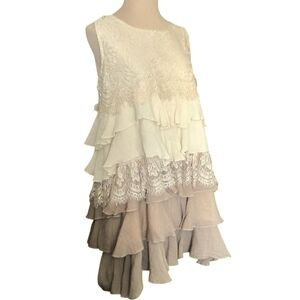 Angel Heart Boutique Layered Ruffle Cottagecore Tunic Top in Cream and Taupe